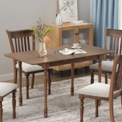 Costway Extension Dining Room Table Butter Leaf Rectangle Table W/ Hardwood Structure