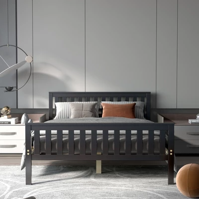 Costway Full Wood Platform Bed With Headboard And Footboard Mattress Foundation - Image 3