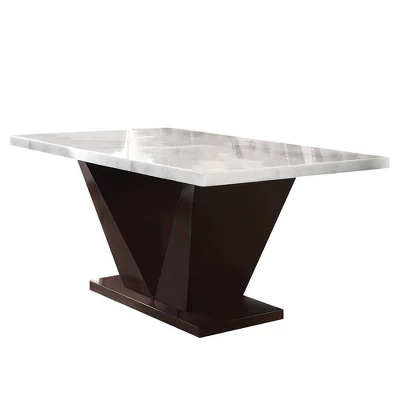 64" Forbes Dining Table White Marble Top/Walnut - Acme Furniture - Image 2