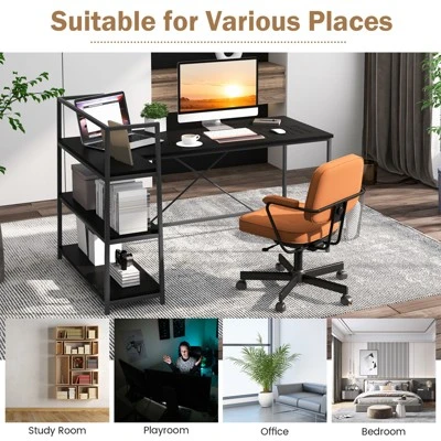 Tangkula 59 Inch L-Shaped Computer Desk Large Reversible Corner Desk W/ Open Storage Shelves Space-Saving Writing Study Table PC Laptop Gaming Desk Black/White + Natural/Black + Walnut - Image 8