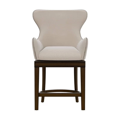 25.75" Caydena Memory Return Swivel Wood Counter Height Barstool Rustic Gray/Cream Fabric - Hillsdale Furniture - Image 3