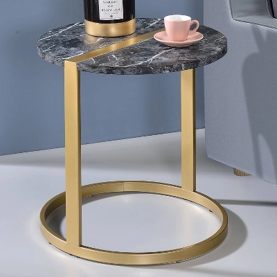 Aldergrove Round Side Table Gold/Black - MiBasics
