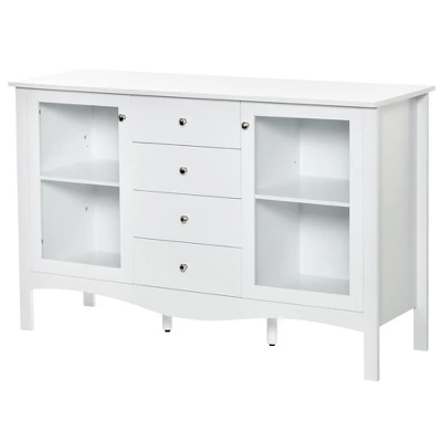 HOMCOM Modern Sideboard, Serving Buffet Cabinet, Cupboard With Glass Doors, Drawers And Adjustable Shelves For Living Room, White - Image 3