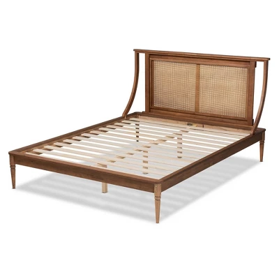 Jamila Wood And Synthetic Rattan Platform Bed Walnut Brown - Baxton Studio - Image 2