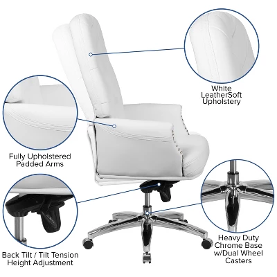 Flash Furniture High Back Traditional Tufted White LeatherSoft Multifunction Executive Swivel Ergonomic Office Chair With Arms - Image 2