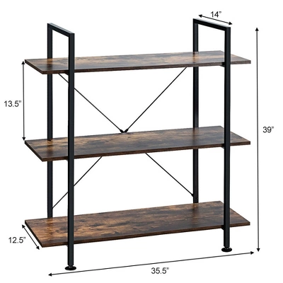 Costway 3-Tier Bookshelf Industrial Bookcase Display Shelf Storage Rack Rustic Brown
