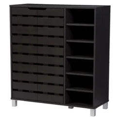 Shirley Modern And Contemporary Wood 2-Door Shoe Cabinet With Open Shelves - Dark Brown - Baxton Studio