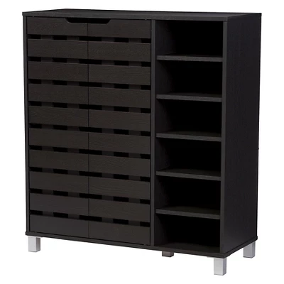 Shirley Modern And Contemporary Wood 2-Door Shoe Cabinet With Open Shelves - Dark Brown - Baxton Studio