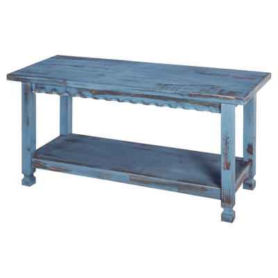 Country Cottage Entryway Wood Bench With Shelf Antique Finish - Alaterre Furniture - Image 4