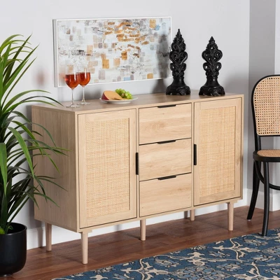 Harrison Wood And Rattan 3 Drawer Sideboard Dining Cabinet Natural Brown/Black - Baxton Studio - Image 3