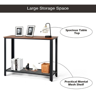 Costway Console Sofa Table W/ Storage Shelf Metal Frame Wood Look Entryway Table SilverBlack - Image 4
