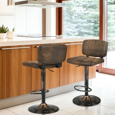 Costway Set Of 4 Adjustable Bar Stools Swivel Bar Chairs W/Backrest Retro Brown - Image 3