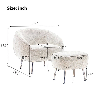 Modern Accent Chair, Teddy Short Plush Particle Velvet Armchair With Ottoman-ModernLuxe - Image 8