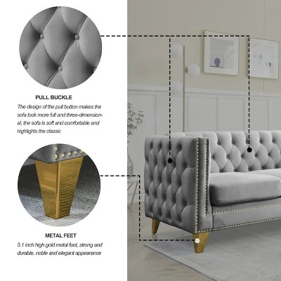 Living Room Modern Velvet Sofa With Button Tufted Square Arms And Metal Legs - ModernLuxe - Image 10