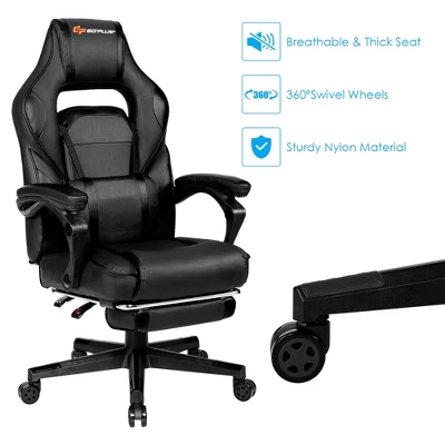 Costway Massage Gaming Chair Reclining Racing Computer Office Chair With Footrest White BlackBlueRed - Image 6