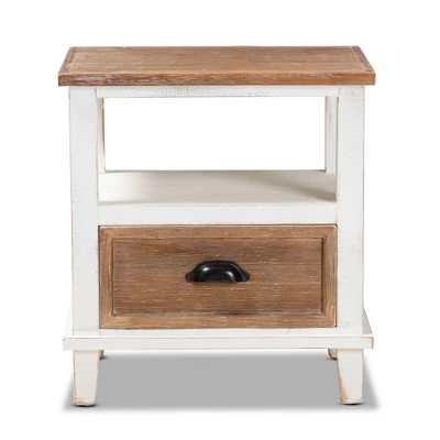 Glynn Wood 1 Drawer Nightstand White/Brown - Baxton Studio - Image 2