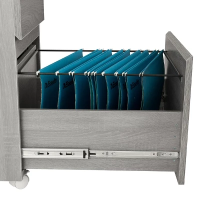 Rolling 2 Drawer Vertical File Cabinet With Lock And Storage Gray - Techni Mobili - Image 9