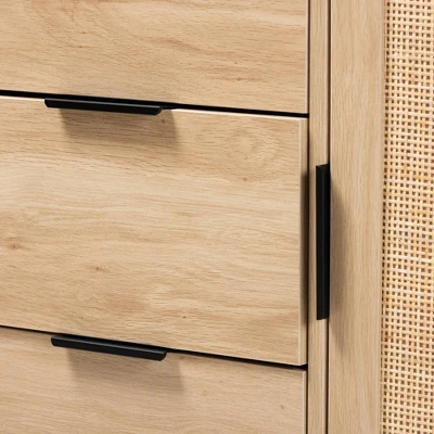 Harrison Wood And Rattan 3 Drawer Sideboard Dining Cabinet Natural Brown/Black - Baxton Studio - Image 5