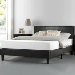 Jade Faux Leather Upholstered Platform Bed Frame Black - Zinus