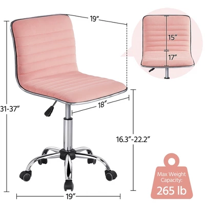 Yaheetech Velvet Low Back Armless Desk Chair Office Chair With Wheels - Image 2