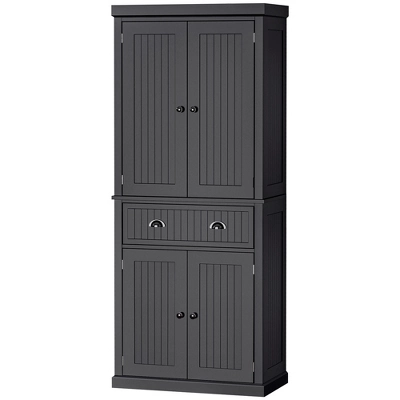 HOMCOM 72" Traditional Freestanding Kitchen Pantry Cabinet Cupboard With Doors And 3 Adjustable Shelves, Black - Image 3