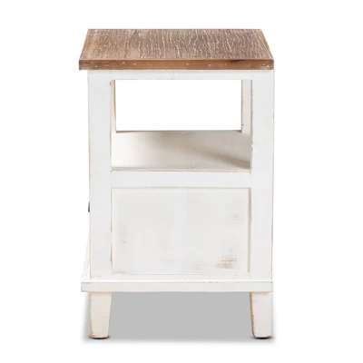 Glynn Wood 1 Drawer Nightstand White/Brown - Baxton Studio - Image 3