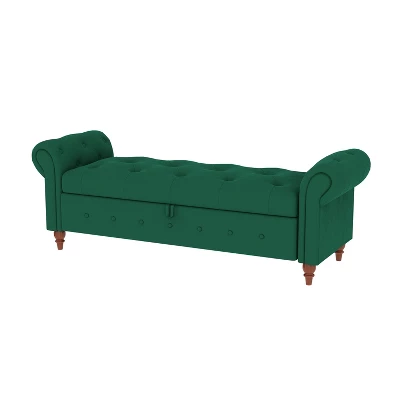 Cecily 63" Button-Tufted Large Storage Ottoman Upholstered Velvet Bench Features Rolled Arms, Window Seating, And Solid Wood Legs-Maison Boucle - Image 3