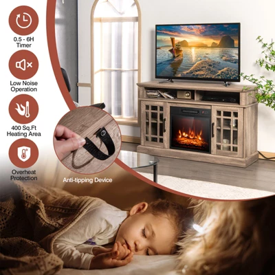 Tangkula 48" TV Stand Console Cabinet W/ Fireplace Entertainment Center For Living Room - Image 4