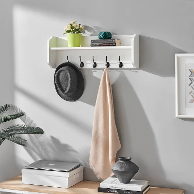 25" X 9" Entryway Floating Utility Wall Shelf With Hooks White - Danya B. - Image 3