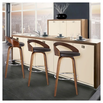 26" Sonia Counter Height Barstool Faux Leather Brown - Armen Living