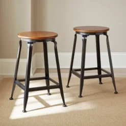 Set Of 2 Addison 24" Counter Height Barstool Metal/Brown - Steve Silver Co.
