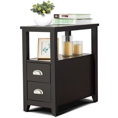 Costway End Table Space-Saving Rectangular Bedside Table W/ 2 Drawers & Shelf Espress - Image 8