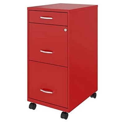 Space Solutions 18 Inch Wide Metal Mobile Organizer File Cabinet For Office Supplies & Hanging File Folders W/ Pencil Drawer & 3 File Drawers, Red - Image 3