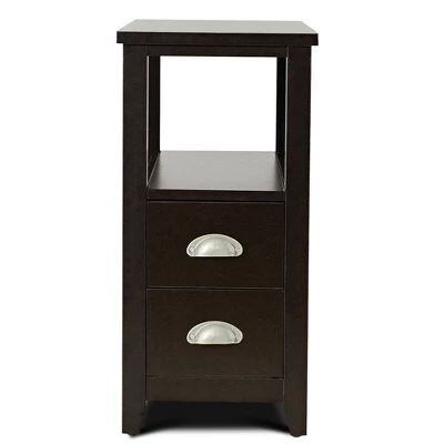 Costway End Table Space-Saving Rectangular Bedside Table W/ 2 Drawers & Shelf Espress - Image 9