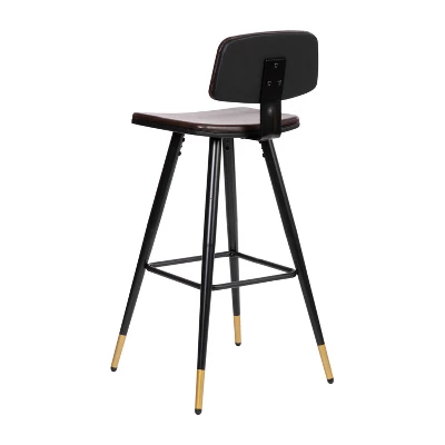 Emma And Oliver Set Of 2 Commercial Grade LeatherSoft Barstools With Gold Tipped Iron Legs - Image 8