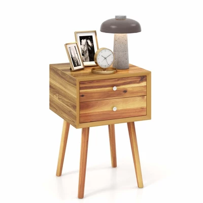 Costway End Table W/Drawers And Storage Wooden Mid-Century Accent Side Table Multipurpose For Bedroom, Living Room Home Furniture Nightstand - Image 10