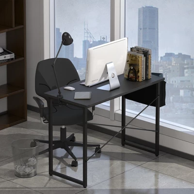 Costway 40''Modern Computer Desk Study Writing Table W/ Storage Bag Black/Coffee/Brown - Image 3