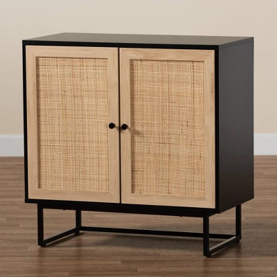 Declan Wood And Natural Rattan 2 Door Storage Cabinet Espresso Brown/Black - Baxton Studio - Image 8