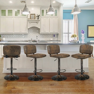 Costway Set Of 4 Adjustable Bar Stools Swivel Bar Chairs W/Backrest Retro Brown - Image 2