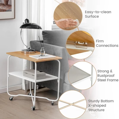 Tangkula 2-Tier Folding Rolling Cart Kitchen Utility Cart Tool-Free Installing - Image 8