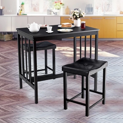 Costway 3 PCS Modern Counter Height 32.5'' Dining Set Table And 2 Chairs Kitchen Bar Furniture Black - Image 4