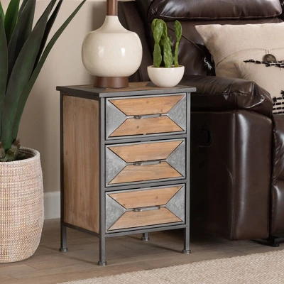 Laurel Wood 3 Drawer Nightstand Gray/Brown - Baxton Studio - Image 5