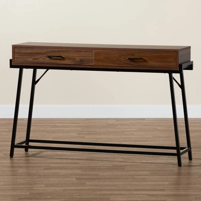 Eivor Wood And Metal 2 Drawer Console Table Walnut Brown/Black - Baxton Studio - Image 8