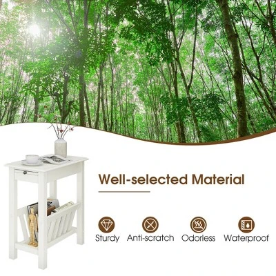 Tangkula 2 PCS Side Table End Table Nightstand W/ Bottom Storage Shelf & Rubber Wood Legs - Image 5