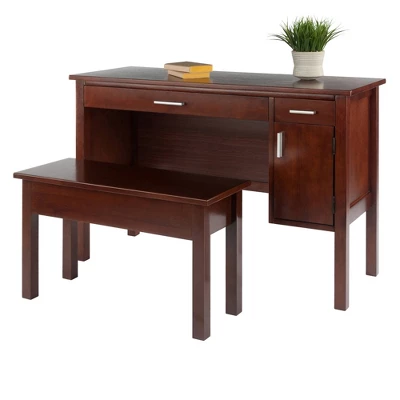 2pc Emmett Desk Set With Bench Walnut - Winsome - Image 4