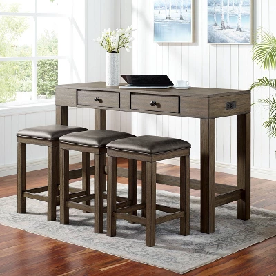 4pc Cohasset Counter Height Dining Set With USB Plug Gray - HOMES: Inside + Out