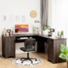 Costway L-Shaped Corner Computer Desk Writing Table Study Workstation Drawers BlackBrown