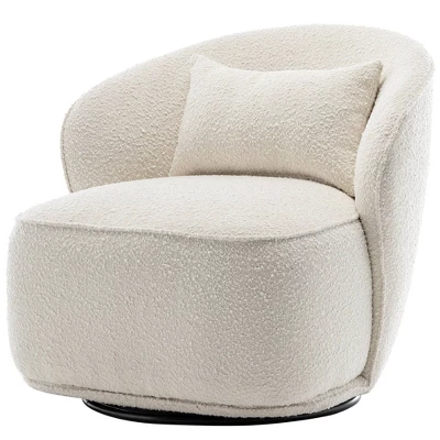 Boucle Upholstered Swivel Barrel Chair - Kinwell - Image 13