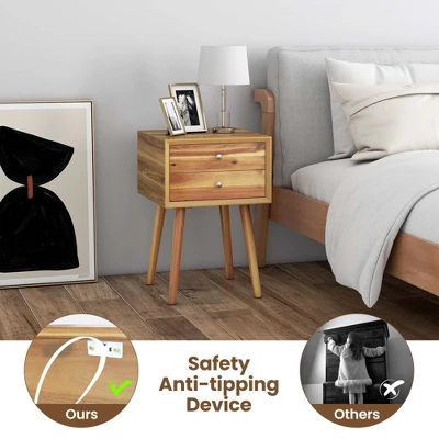 Costway End Table W/Drawers And Storage Wooden Mid-Century Accent Side Table Multipurpose For Bedroom, Living Room Home Furniture Nightstand - Image 7