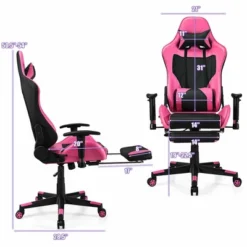 Costway Gaming Chair Massage Reclining Racing Office Computer Chair With Footrest Pink